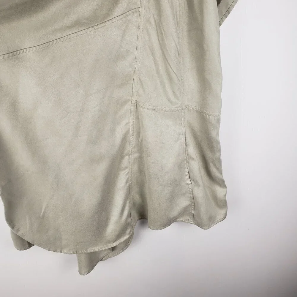 Chicos Faux Suede Vest Jacket Open Front Longline Drape Sleeve Beige Size 1 US M